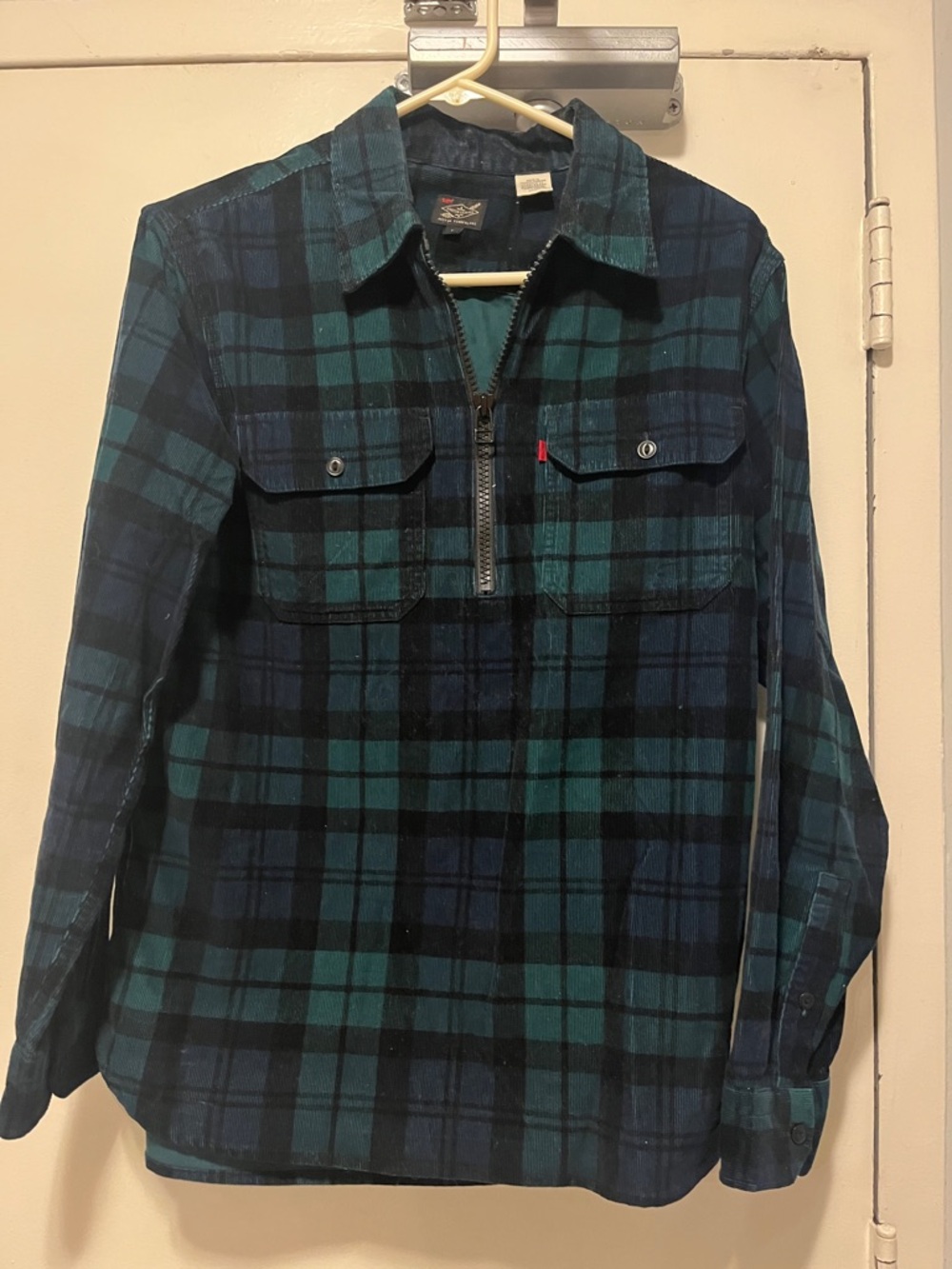 Levi's Justin Timberlake collab  - fresh leaves Teal & Navy Plaid Half-Zip Shirt